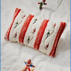 MOUNTAIN SKIERS EMBROIDERED PILLOW Anthropologie Red and White Holiday Pillow
